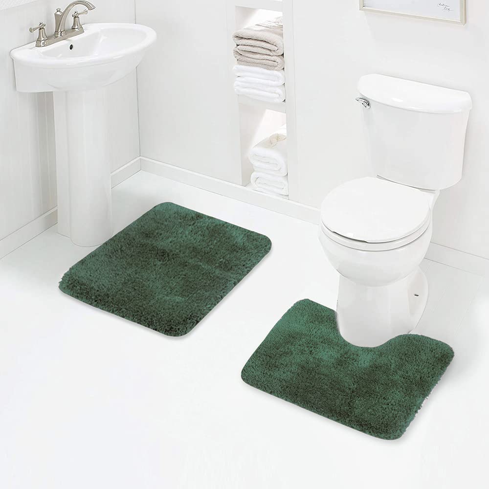 Walensee Bath Rug Set (Hunter Green), 20x32+20x24 Contour Rug, Shaggy 2pc, Absorbent, Non-Slip, Machine Washable, Bathroom
