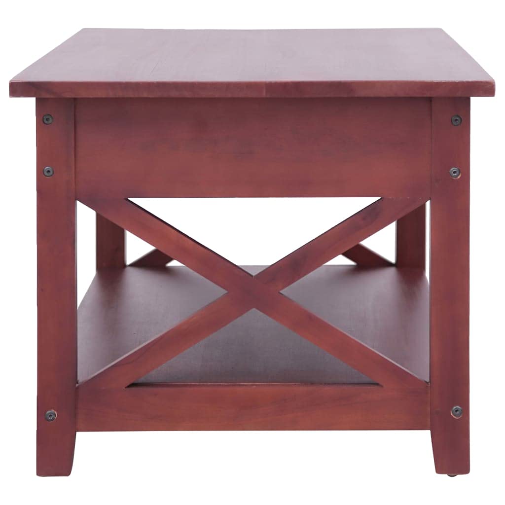 vidaXL Solid Mahogany Wood Coffee Table with 2 Drawers and Shelf, Brown Lacquer Finish, Classic Design, Sturdy Frame, Ideal Living Room Furniture