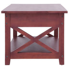 vidaXL Solid Mahogany Wood Coffee Table with 2 Drawers and Shelf, Brown Lacquer Finish, Classic Design, Sturdy Frame, Ideal Living Room Furniture