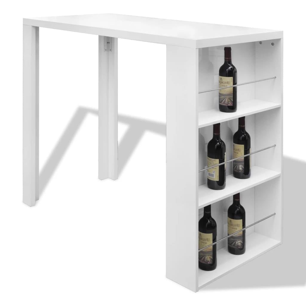 Vidaxl Modern High Gloss Drink Table With Wine Rack - Stylish White Mdf Bar Table Ideal For Home Dining/Kitchen - Extra Storage Space