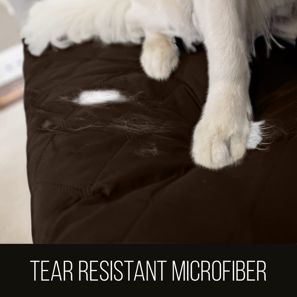 Sofa Shield Couch Slip Cover With Patented Strap, Cushion Protector, Reversible Stain And Dog Tear Resistant Slipcover, Quilted Microfiber 78” Seat, Washable Covers For Dogs Pets Kids, Chocolate Beige