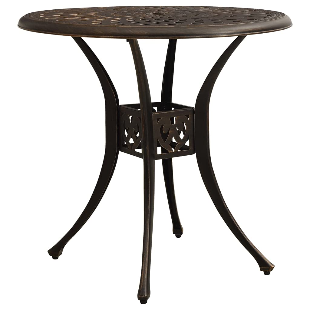vidaXL Round Patio Table - Cast Aluminum Outdoor Tea Table with Umbrella Hole and Hollow Top Design, 30.7" Diameter, Bronze
