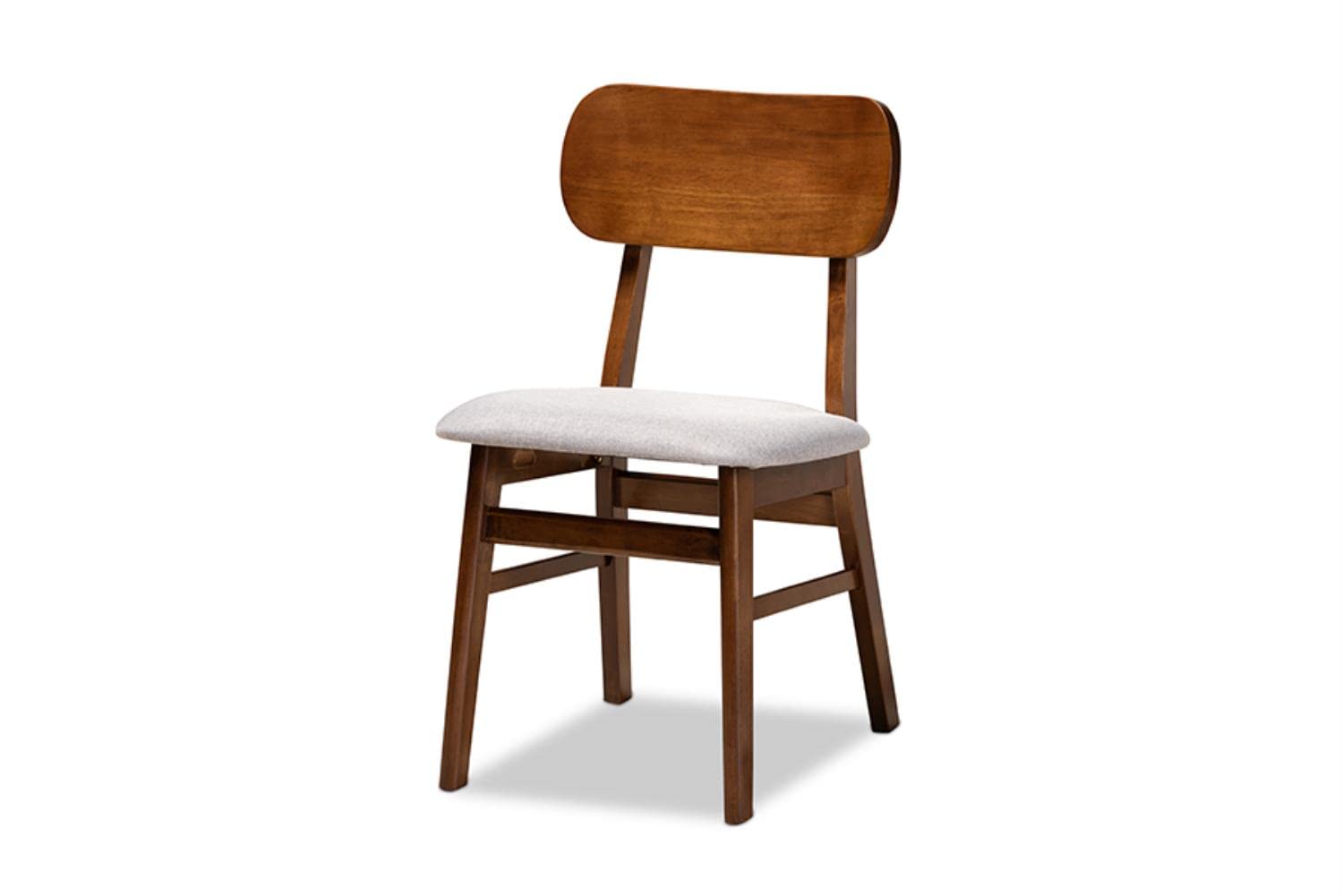 Baxton Studio Euclid Mid-Century Modern Grey Fabric Upholstered and Walnut Brown Finished Wood 5-Piece Dining Set