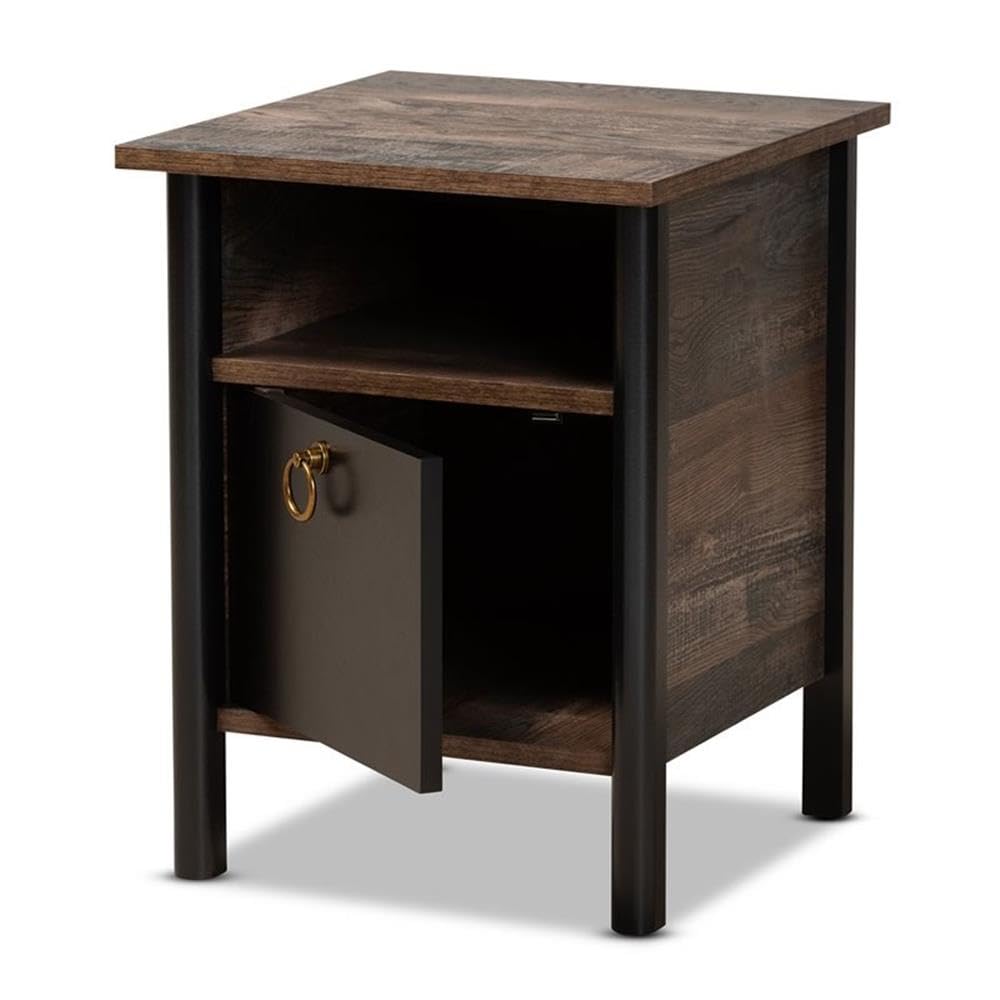 Baxton Studio Vaughan Modern and Contemporary Two-Tone Rustic Brown and Black Finished Wood Nightstand