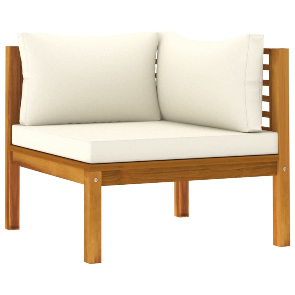 vidaXL Outdoor Sectional Corner Sofa with Cushion in Cream White, Solid Acacia Wood, Customizable Configuration, Comfortable and