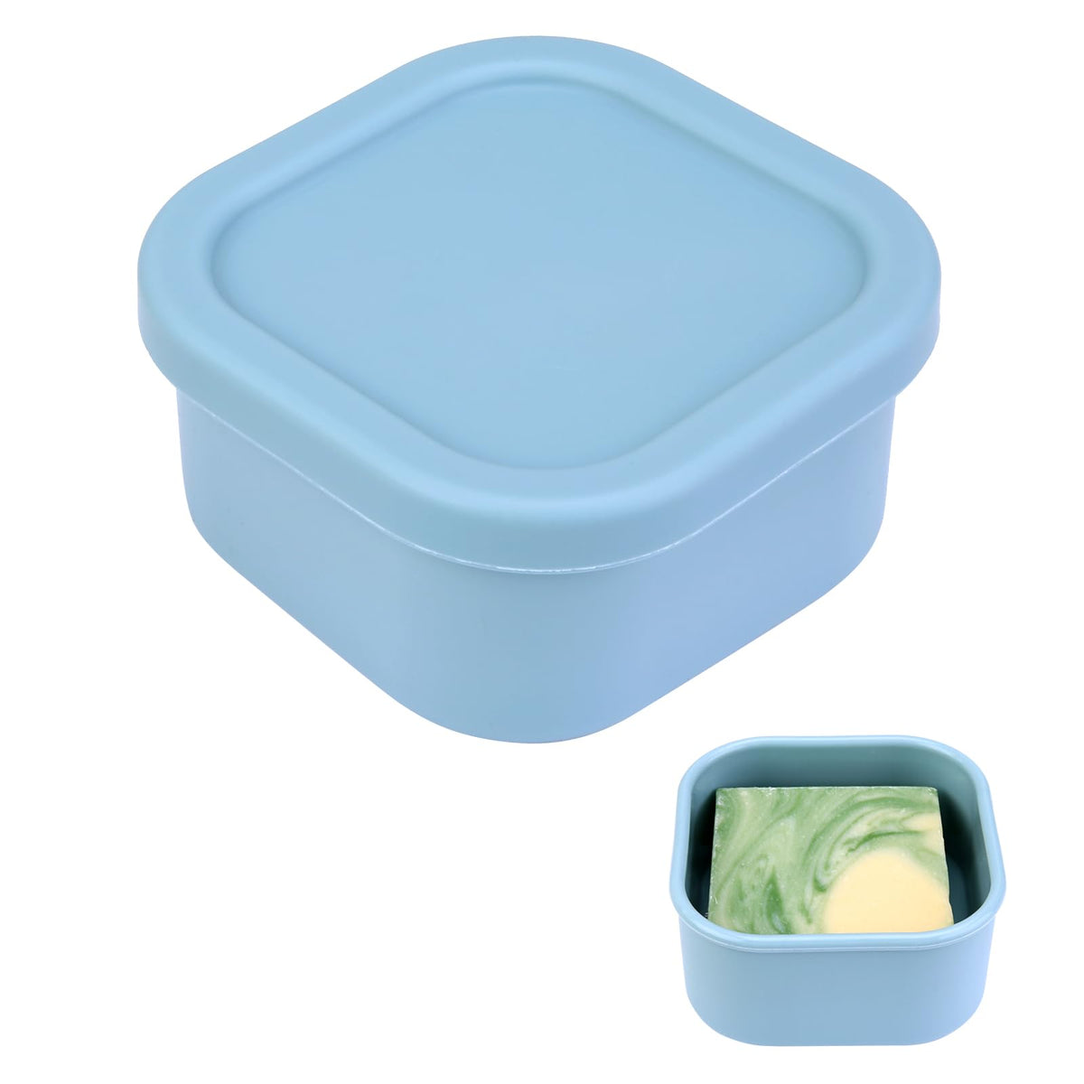 PUTING Travel Soap Case, Square Silicone Travel Soap Container, Leakproof Soap Holder with Lid, Shatterproof Shampoo Bar Holder 