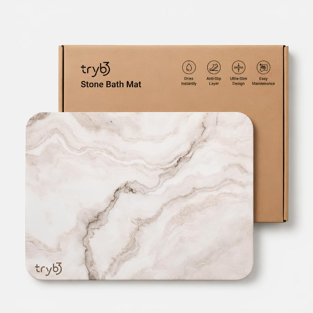 Tryb3 Diatomaceous Earth Bathroom Mat | FastDrying Stone Surface | Anti Slip Bathroom Mat with Instant Absorption | Bathroom Ma