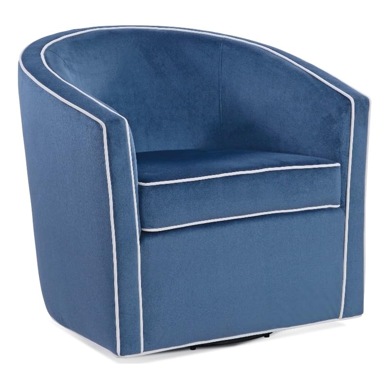 Keely Blue Velvet With Contrasting Cream Welt Barrel Swivel Chair