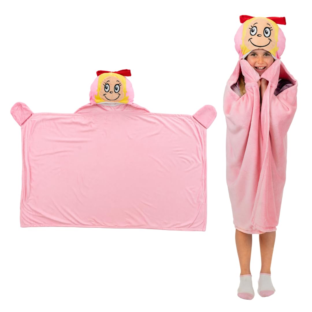 Franco Dr. Seuss The Grinch Cindy Lou Holiday Christmas Kids Bedding Soft Cozy Hooded Throw Blanket, 30 In X 50 In, (Officially