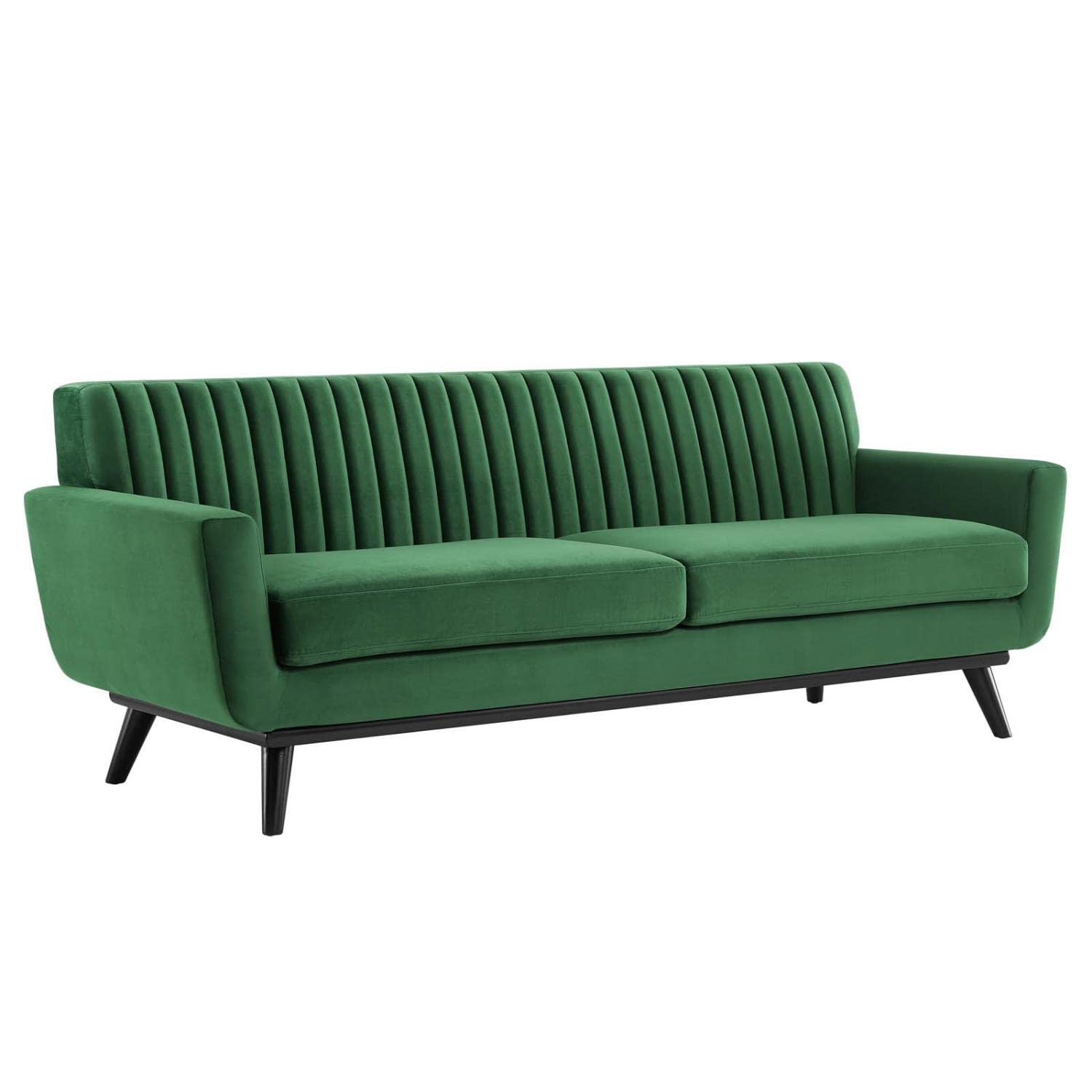 Modway Engage Channel Tufted Performance Velvet Sofa in Emerald