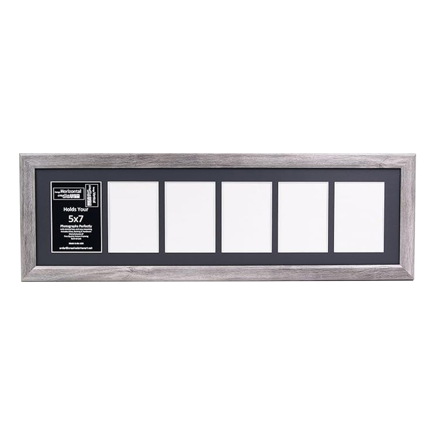 Creative Letter Art 6 Opening Driftwood Picture Frame with Glass to hold 5 by 7 inch Photographs including 10x36-inch Black Mat 