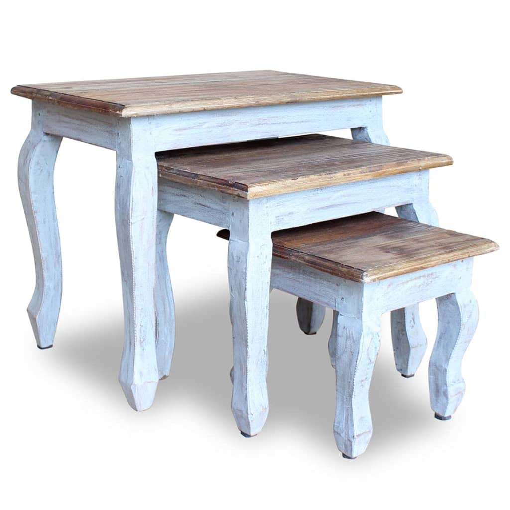 vidaXL Handcrafted Nesting Tables 3-Piece Set, Solid Reclaimed Wood - Antique Style Rectangular Side Tables for Living Room, Brown