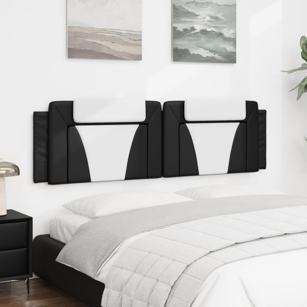 vidaXL Upholstered Headboard Cushion in Faux Leather-Black/White 72-Wall Mountable/Pillow Design