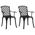 vidaXL Sturdy Patio Chairs Set of 2, Cast Aluminum, Black, Outdoor Dining Chairs with High Backrest, Hollow Design, Weather-Resistant, Ergonomic Armrests