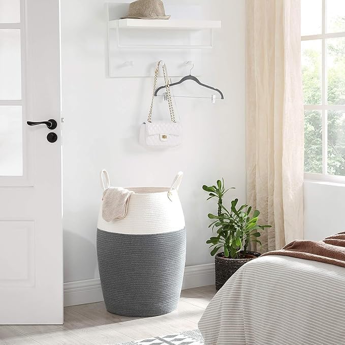 LEVGRY Tall Extra Large Storage Basket with Lid, Cotton Rope Storage Baskets, Woven Laundry Hamper with Cover, Toy Storage Bin,