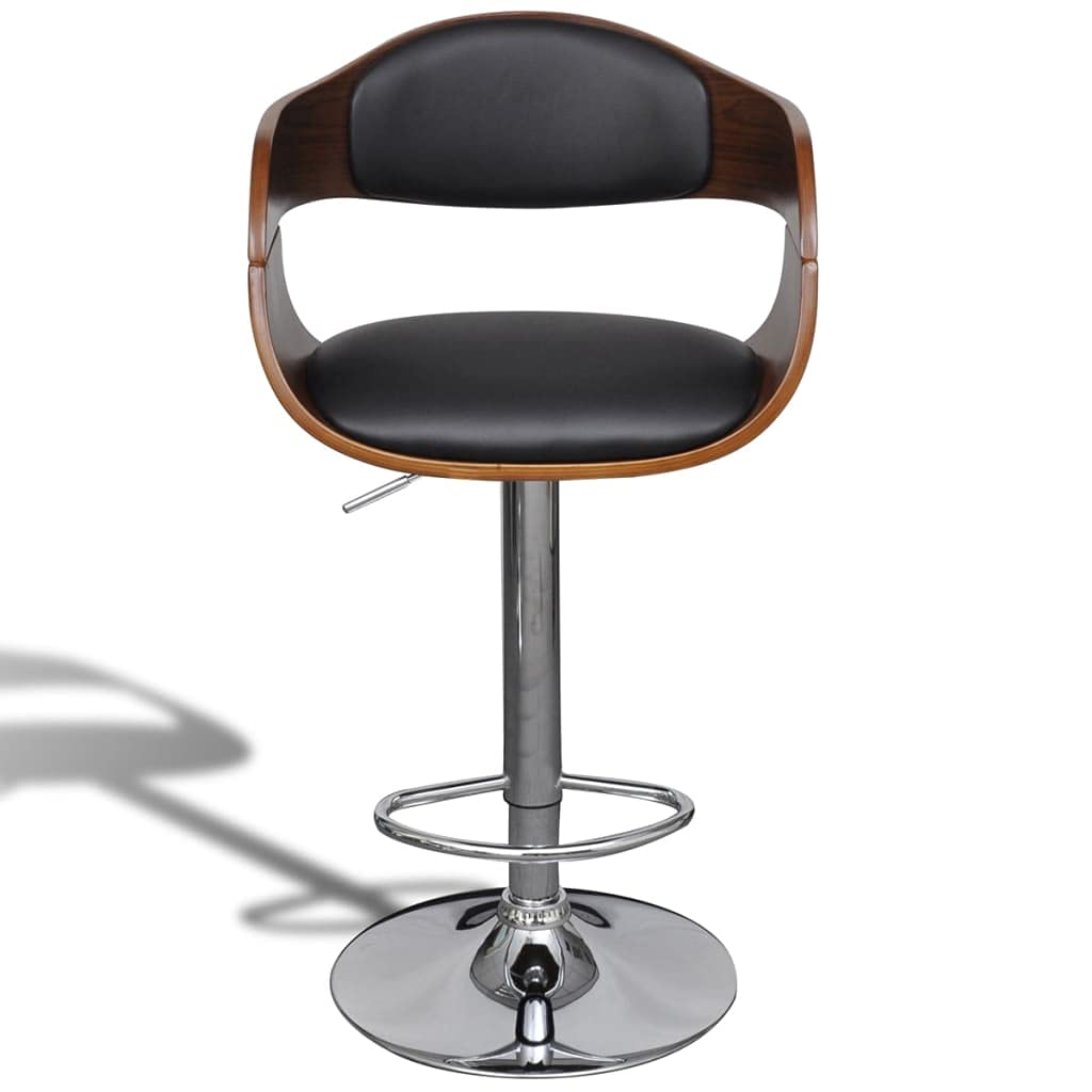 vidaXL Bent Wood Bar Stool- Adjustable Cream and Dark Brown Faux Leather Bar Chair with Chromed Metal Base and Built-in Footrest