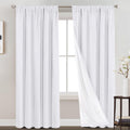 PrinceDeco 100% Blackout Linen Curtains 84 inch Long Rod Pocket Blackout Linen Curtains Panels with White Liner Energy Saving Cu