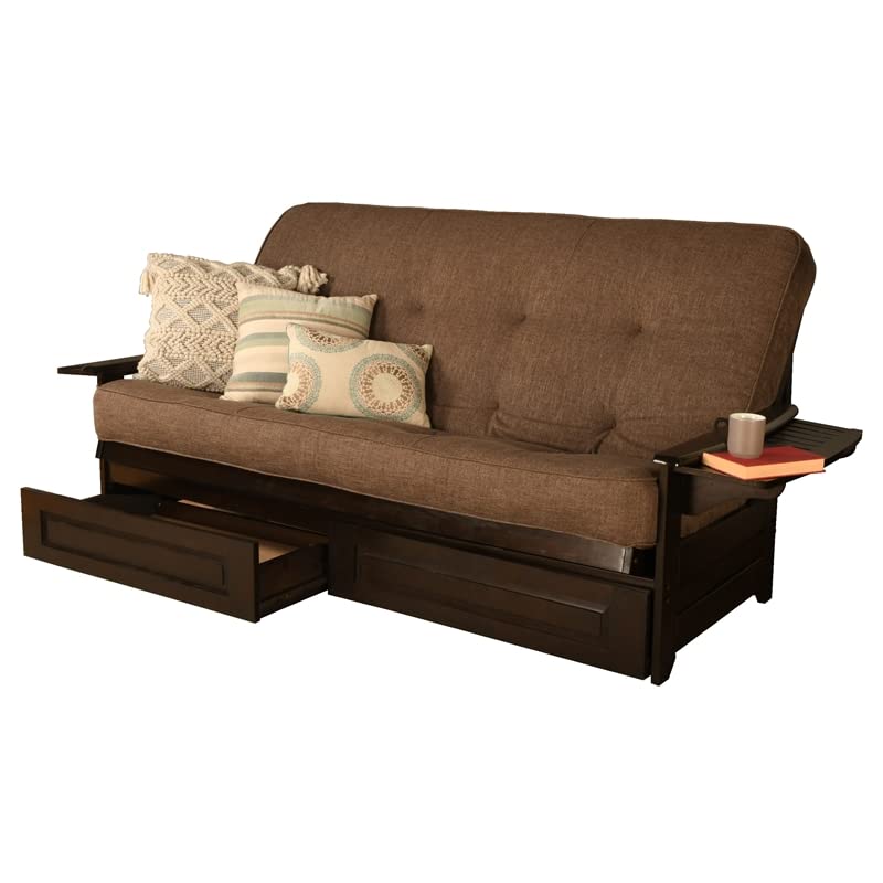 Kodiak Furniture Phoenix Queen Espresso Wood Storage Futon-Linen Cocoa Mattress