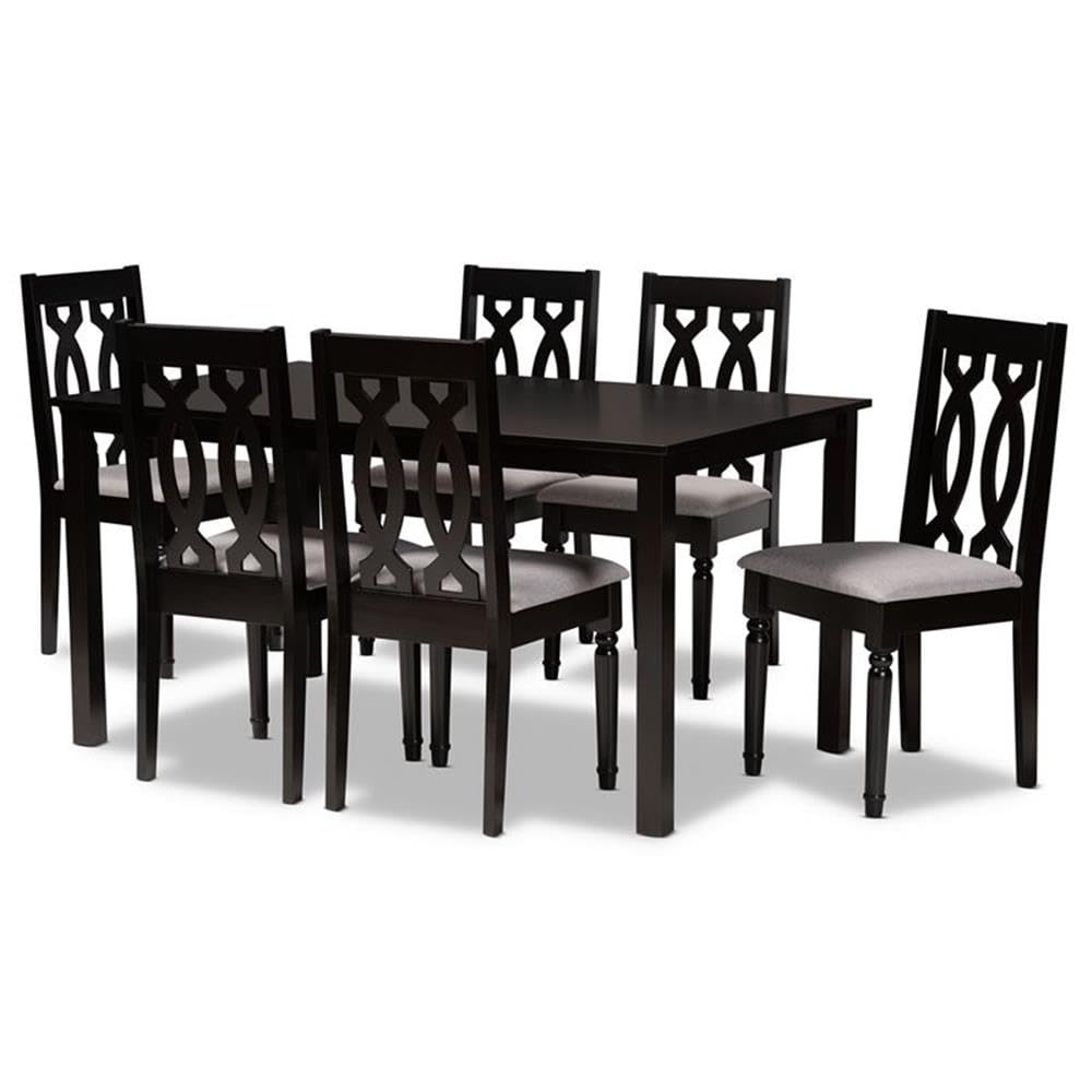 Baxton Studio Cherese Modern and Contemporary Grey Fabric Upholstered and Dark Brown Finished Wood 7-Piece Dining Set