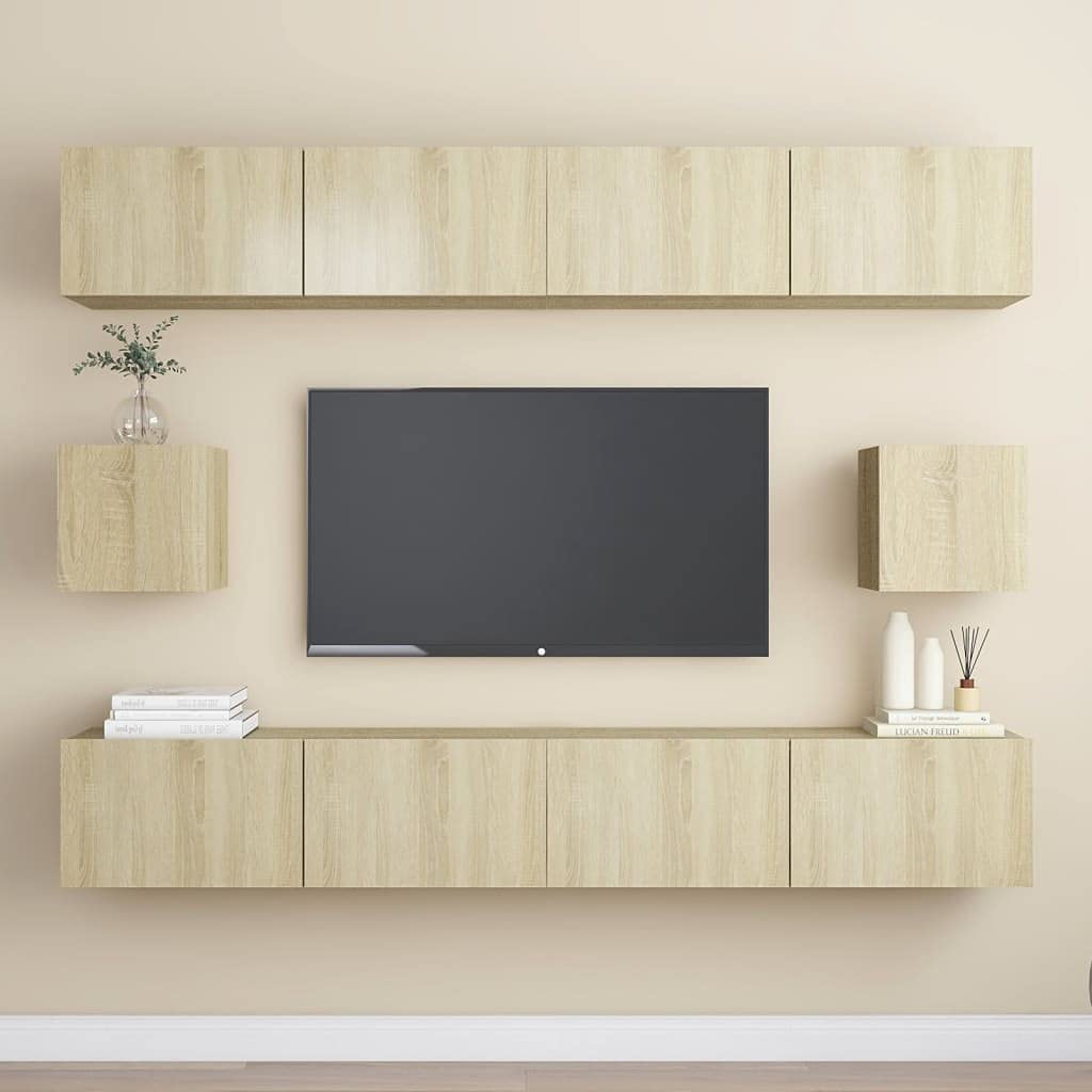 vidaXL TV Cabinet Set 6 Piece Home Indoor Hanging Wall-Mounted Stereo Plasma HiFi Cabinet TV Stand Unit Furniture Sonoma Oak Engineered Wood
