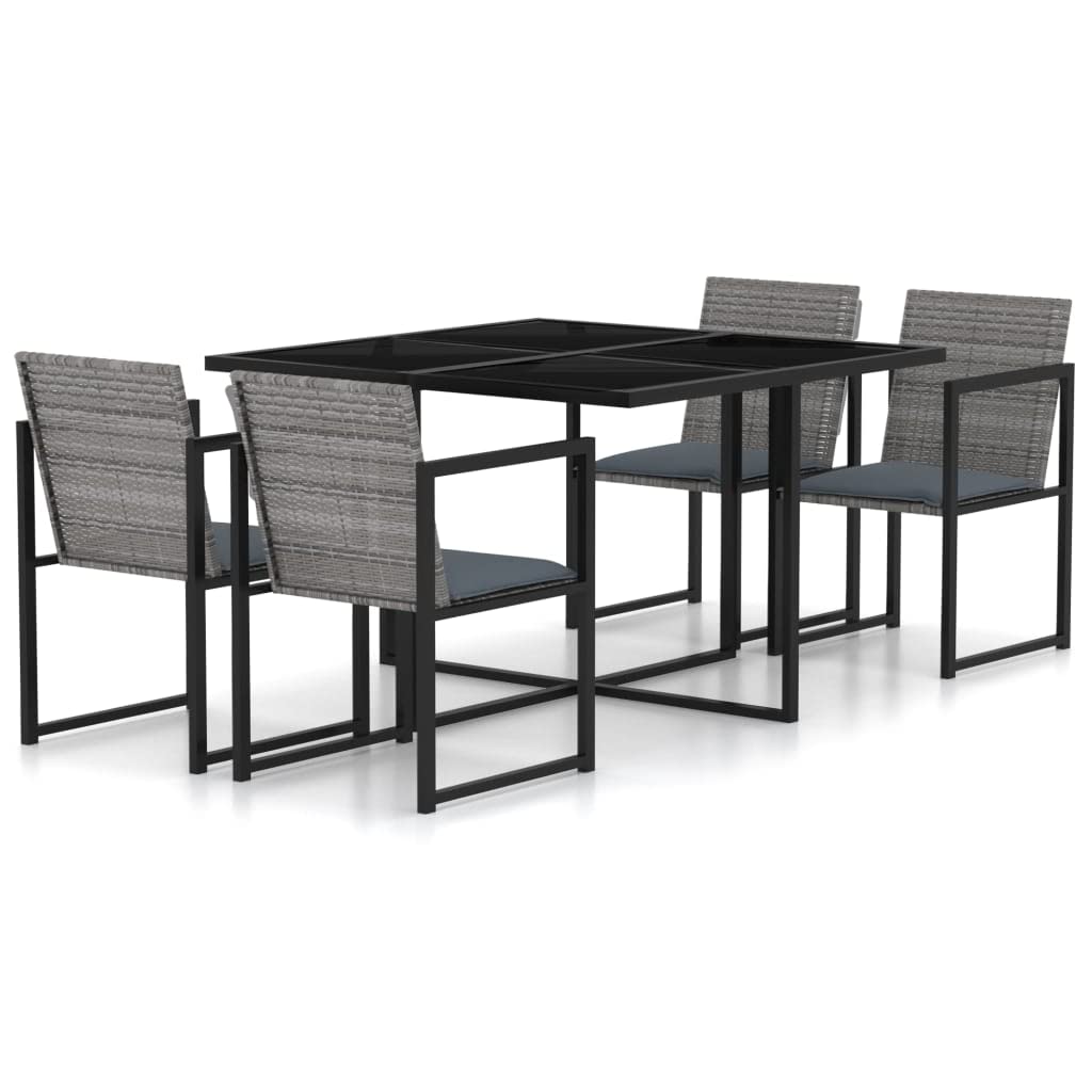 vidaXL Patio Dining Set 5 Piece, Patio Dining Table Set with Glass Tabletop, Rattan Chairs with Cushions, Modern, Poly Rattan Gray