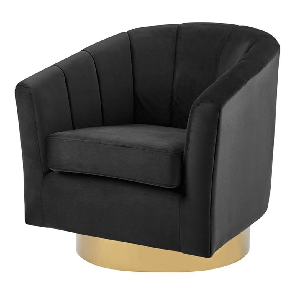 Npd Furniture And More Natasha Velvet Fabric W/Gold Metal Swivel Arm, Alamo Black Accent Chair