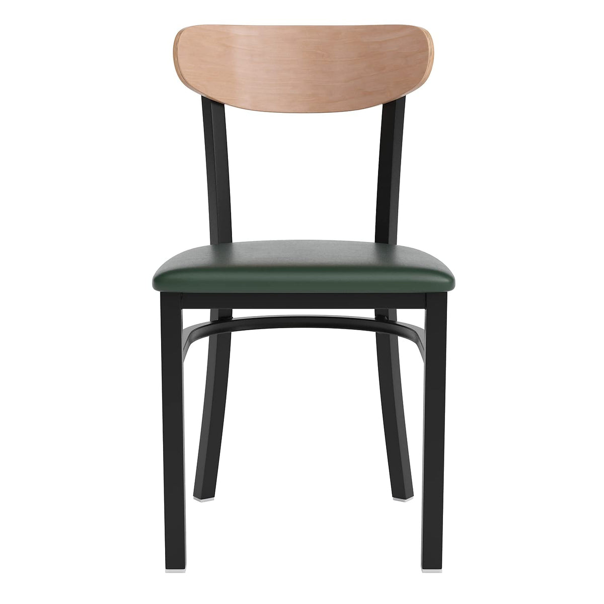 Flash Furniture Wright Commercial Dining Chair 520 LB. Capacity Black Steel Frame-Integrated Footrest, 1 Pack, Natural Birch Wood Back/Green Vinyl Seat