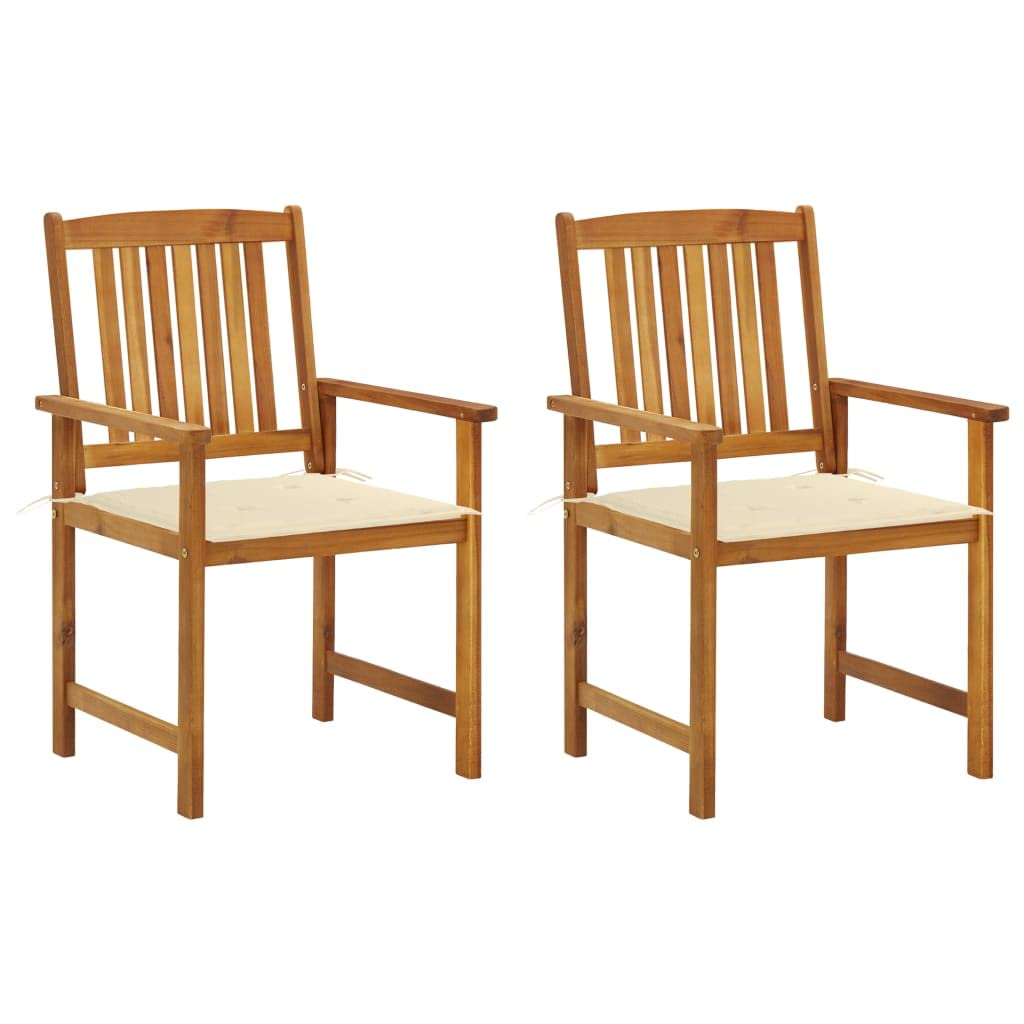 vidaXL Acacia Wood Patio Chairs – Rustic Farmhouse Style Outdoor Seating with Cream Cushions Ideal for Garden, Patio, and Deck - Set of 2