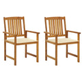 vidaXL Acacia Wood Patio Chairs – Rustic Farmhouse Style Outdoor Seating with Cream Cushions Ideal for Garden, Patio, and Deck - Set of 2