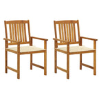vidaXL Acacia Wood Patio Chairs – Rustic Farmhouse Style Outdoor Seating with Cream Cushions Ideal for Garden, Patio, and Deck - Set of 2