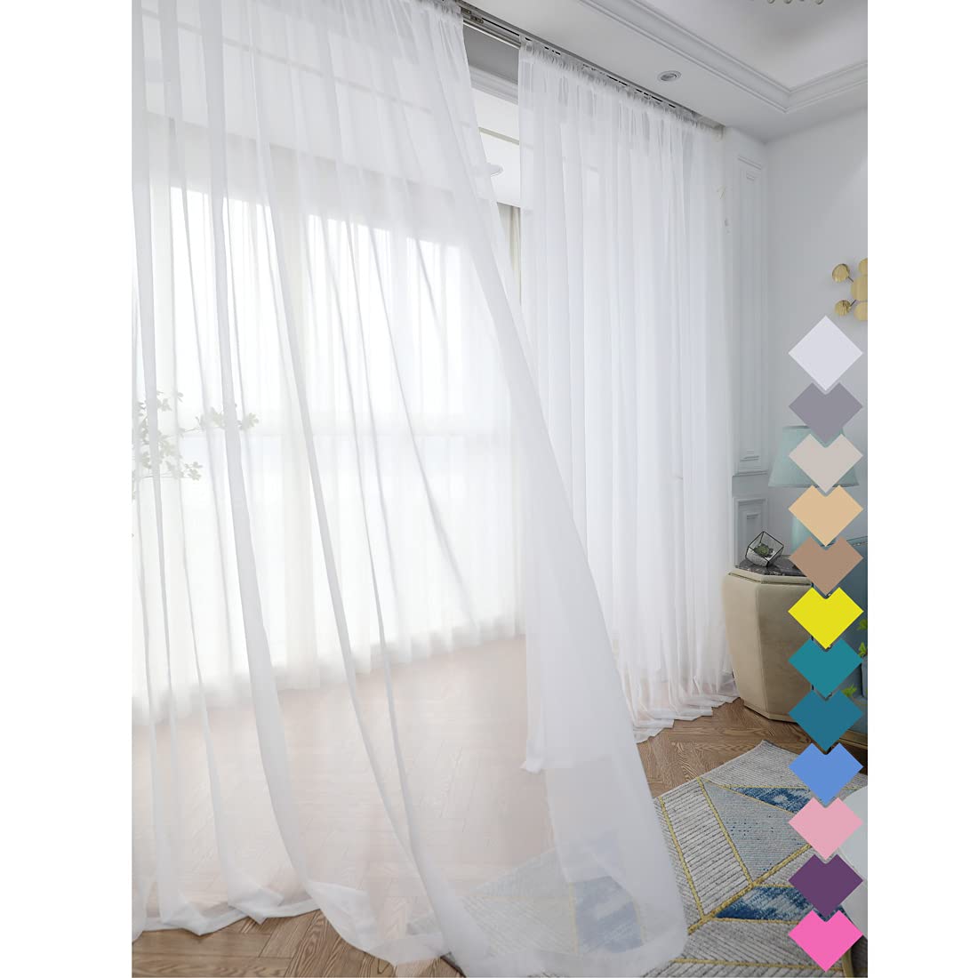 Window White Sheer Curtains 52X83.99 Inches Long 2 Panels Sheer Curtains Clear Curtains Basic Rod Pocket Panel For Home Living R