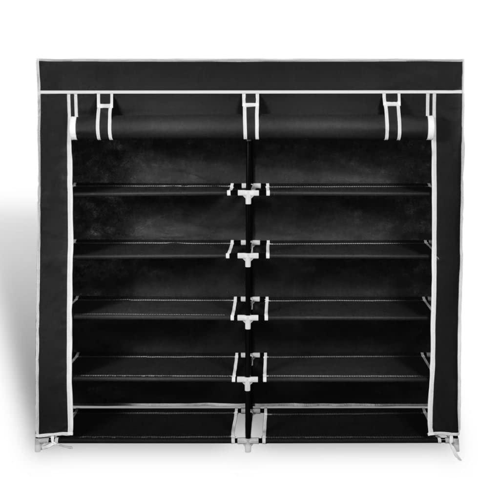 vidaXL Double 5-Tier Shoe Cabinet with Non-woven Cover and Wall Attachment, 45x11x43 inches, Dust-free Shoe Storage Solution, High Capacity, Black