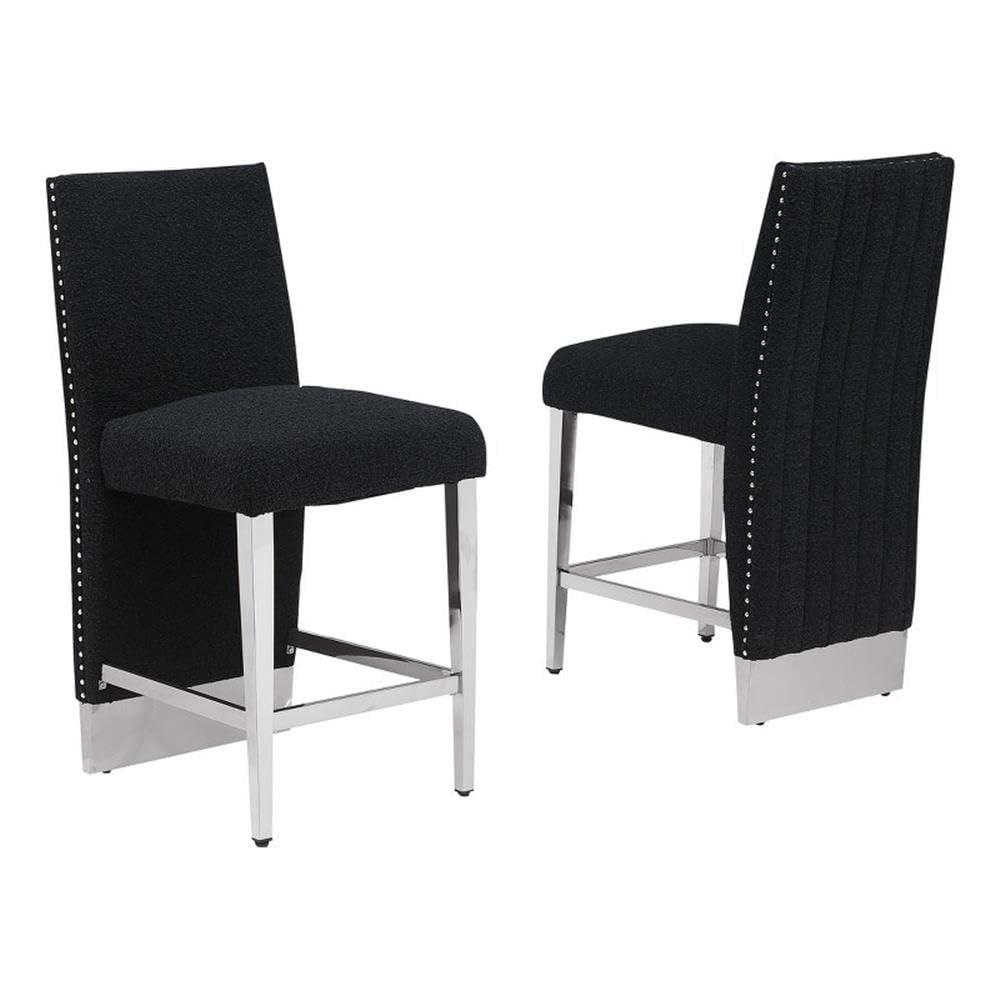 Best Quality Furniture Modern Upholstered Bar Stool Set Of 2 – Boucle Fabric In Black – Matte Brushed Chrome Legs In Silver – Perfect For Dining Room Or Living Room