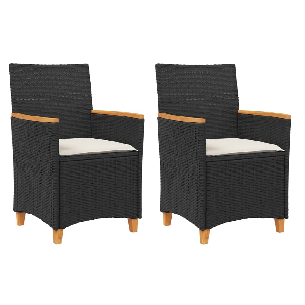 vidaXL Garden Chairs with Cushions Pack of 2 Black Poly Rattan Solid Wood, 368720
