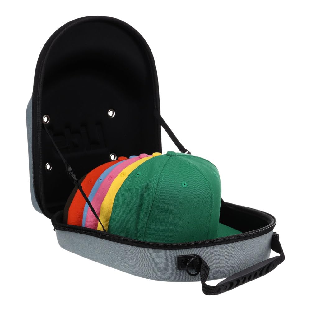 Lids Cap Luggage Container(Denim Exterior/Black Interior) - Durable Storage for Baseball Caps, Hat Organizer Holder for 6 Caps, 