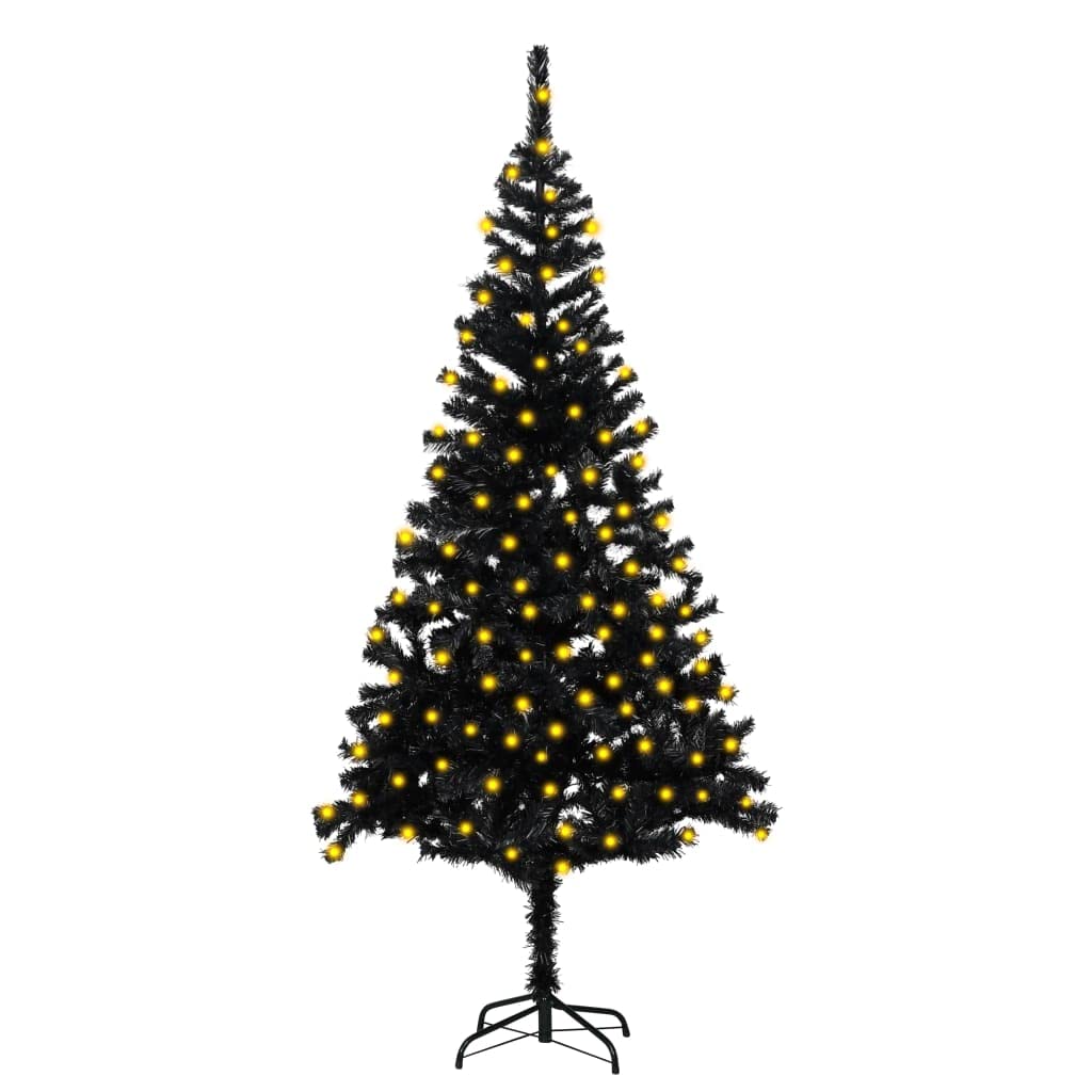 Vidaxl Black Artificial Christmas Tree With Stand - Pre-Lit 70.9&quot; Pvc Tree With Energy-Efficient Led Lights - Durable, Reusable, Easy Assembly