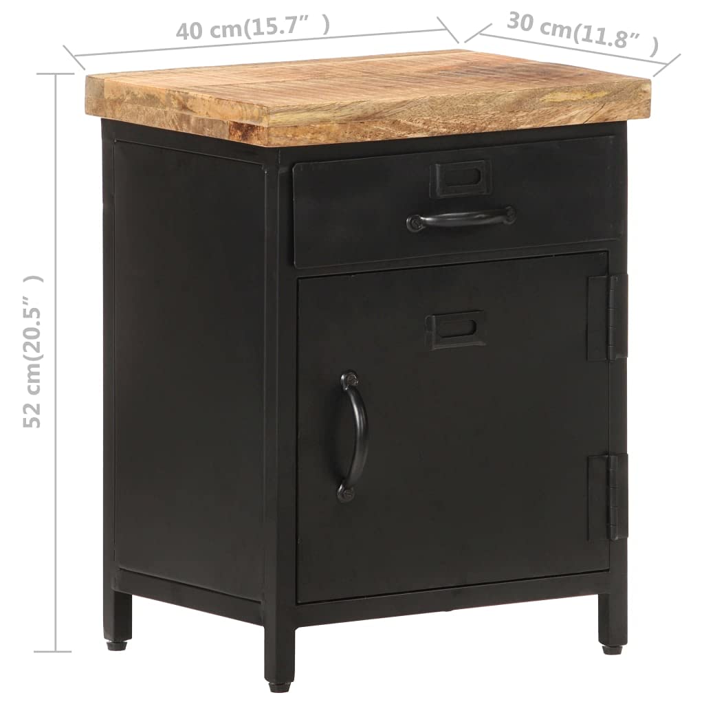 vidaXL Industrial Style Bedside Cabinet - Rough Mango Wood Construction, Unique Wood Grains, Ample Storage, Steel and Iron Base.