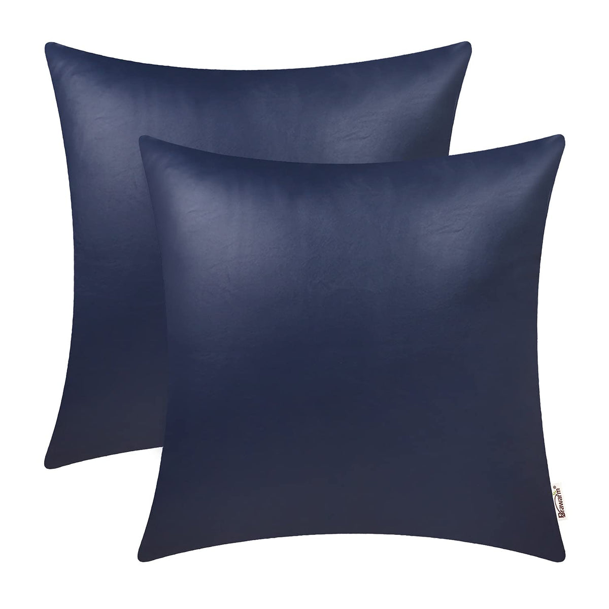 Brawarm Faux Leather Throw Pillow Covers 22 X 22 Inches - Navy Blue Leather Pilow Covers Pack Of 2, Solid Dyed Leather Pillowcas