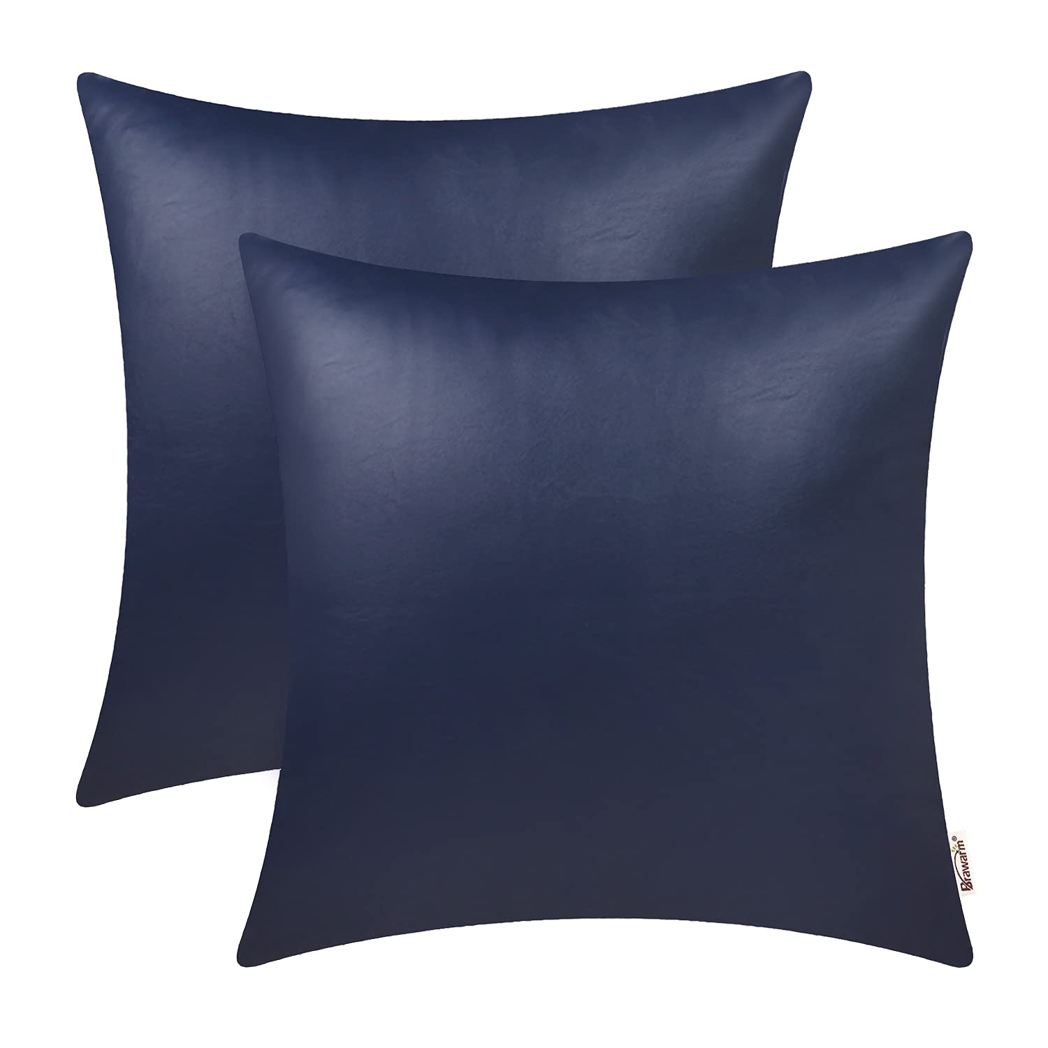 Brawarm Faux Leather Throw Pillow Covers 22 X 22 Inches - Navy Blue Leather Pilow Covers Pack Of 2, Solid Dyed Leather Pillowcas
