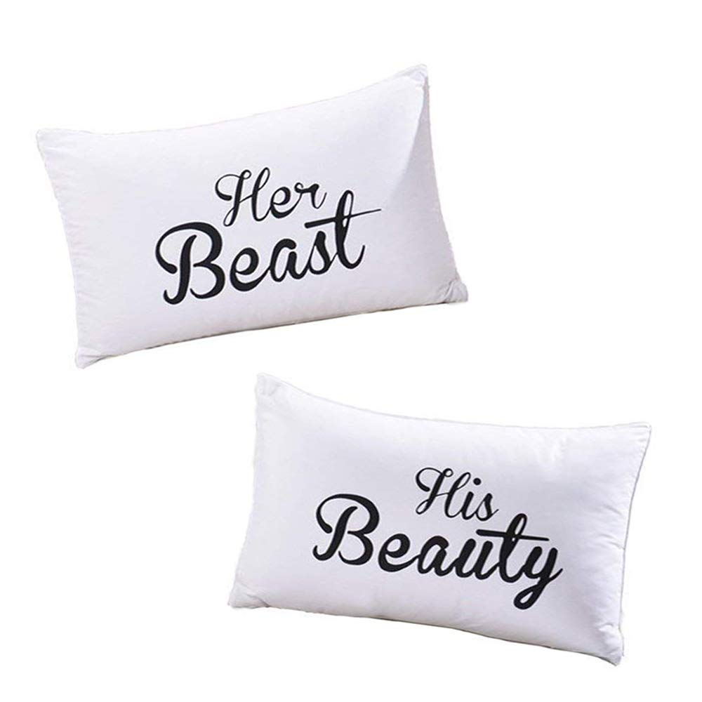 Dasyfly His Hers Couples Pillowcases,2Pcs Her Beast And His Beauty Pillow Case,Cute Couples Gifts Wedding Gifts V-Day Gifts For