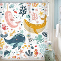 LGhtyro Kids Whale Shower Curtain Bathroom Set 60Wx71H Inches Funny Nursery Cute Fish Ocean Cartoon Sealife Under Sea Coral Star