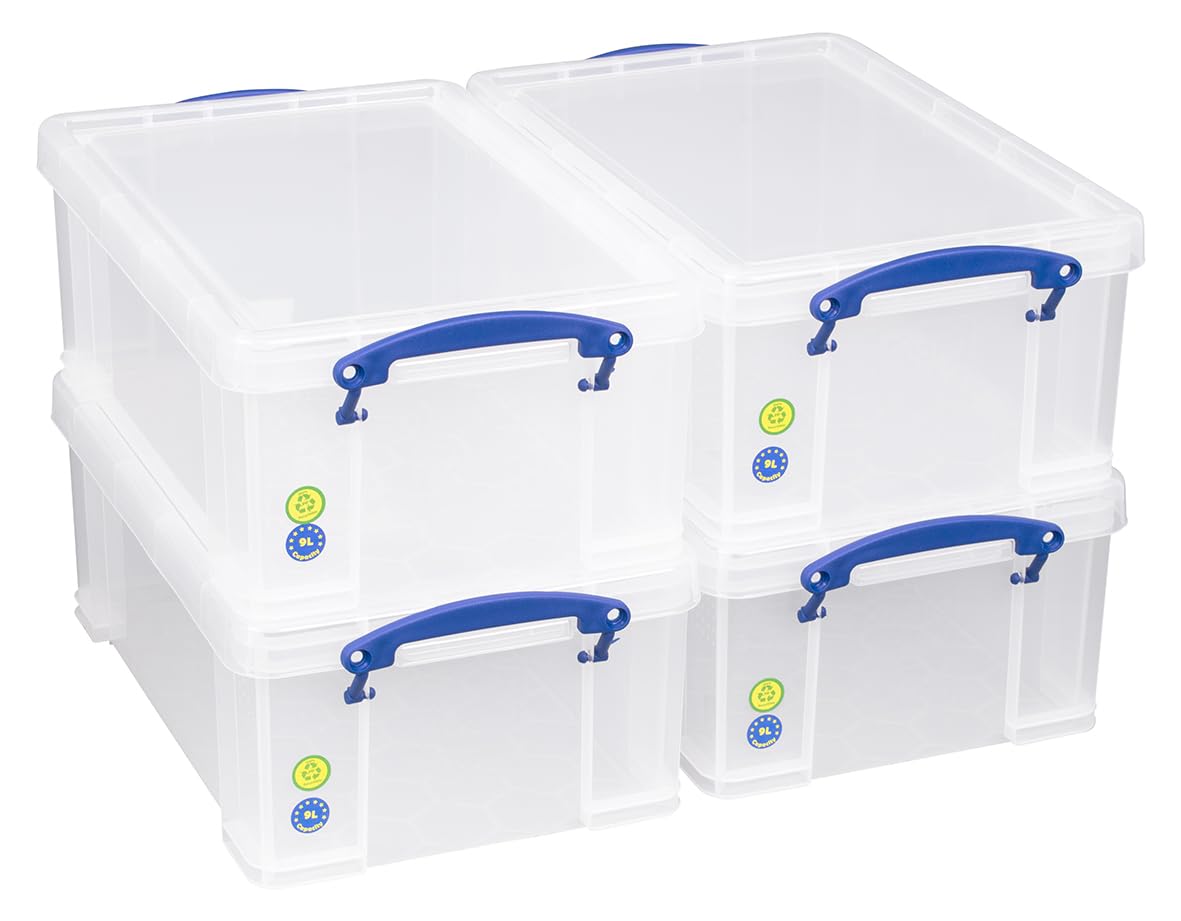 Really Useful Box 9 Litre Plastic Storage Box Clear (Pack Of 4)