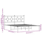 vidaXL White Steel Double Bed Frame with Headboard - Elegant Metal Slats Design (59.1"x78.7") for Modern Bedroom