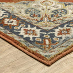 HomeRoots 508443 6 x 9 ft. Rust Beige Teal Blue & Gold Oriental Power Loom Stain Resistant Rectangle Area Rug