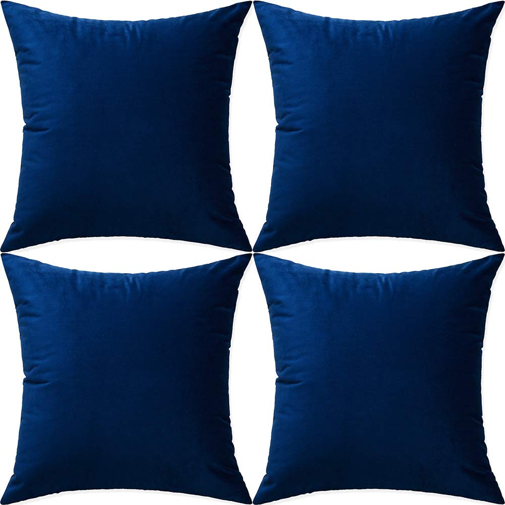 Artaimee Navy Blue Throw Pillow Covers 16X16 Set Of 4 Velvet Sofa Bed Couch Cushion Decorative Case