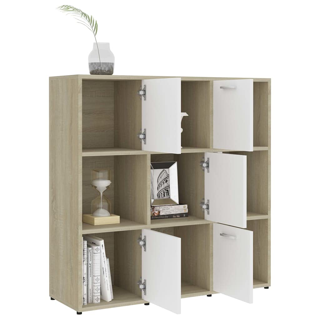 vidaXL Book Cabinet, Book Cabinet with 5 Doors Bookcase, Storage Shelf for Living Room, Shelving Unit, Modern, White and Sonoma Oak Engineered Wood