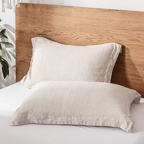 King Linens 100% French Linen Pillow Shams Basic Style - Pack Of 2 - Washed Solid Color Natural Flax Soft Breathable - Linen, 20