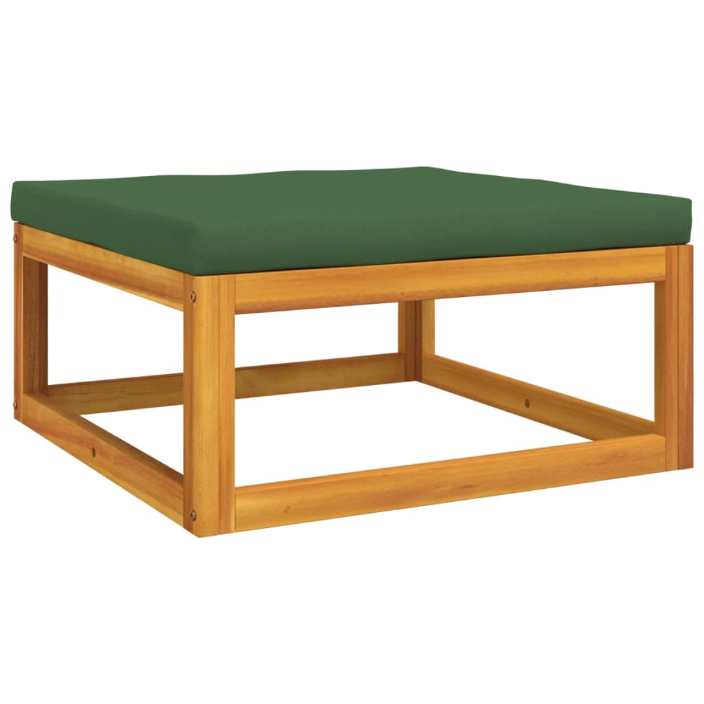 vidaXL Patio Footrest with Comfortable Green Cushion, Made from Solid Acacia Wood - Modular and Movable, Ideal for Indoor and Outdoor Use