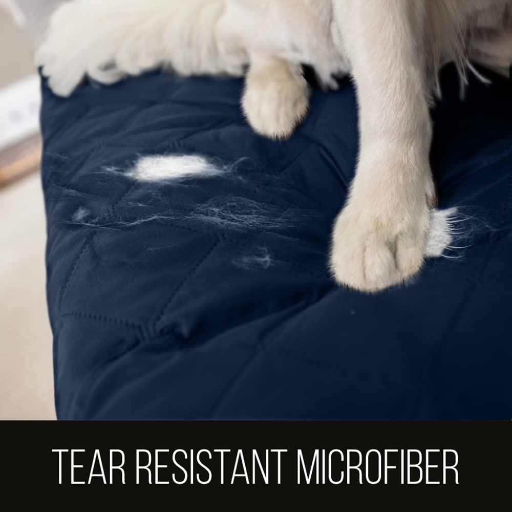Sofa Shield Patented Recliner Slip Cover, Large Cushion Protector, Reversible Stain And Dog Tear Resistant Slipcover, Quilted Microfiber 28” Seat, Washable Covers For Dogs Pets Kids, Navy Sand