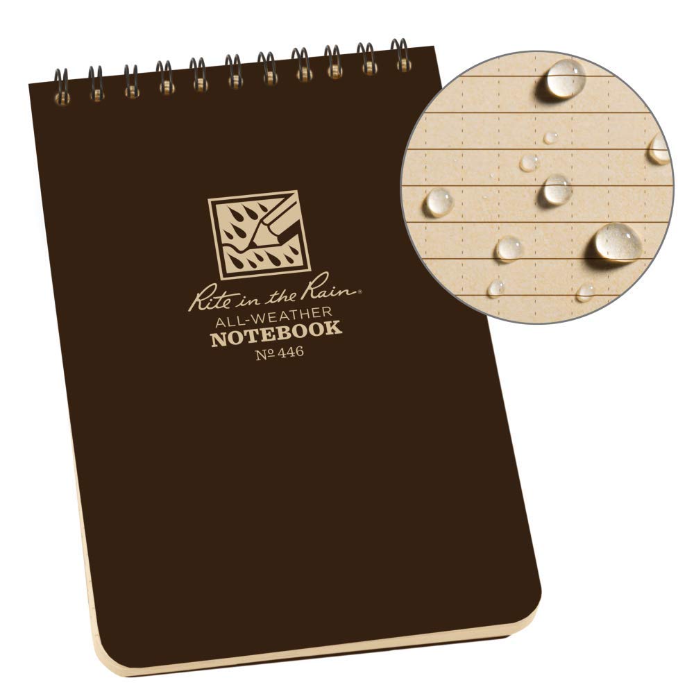 Rite In The Rain Weatherproof Notebook, 4' X 6' Universal Page Pattern Weatherproof Notepad, Brown Cover (No. 446)